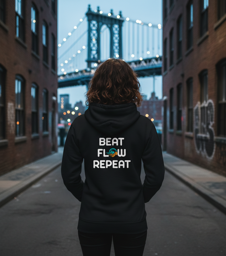 BeatFlow3D Signature Oversized Hoodie (380 GSM) – "Beat Flow Repeat" Edition